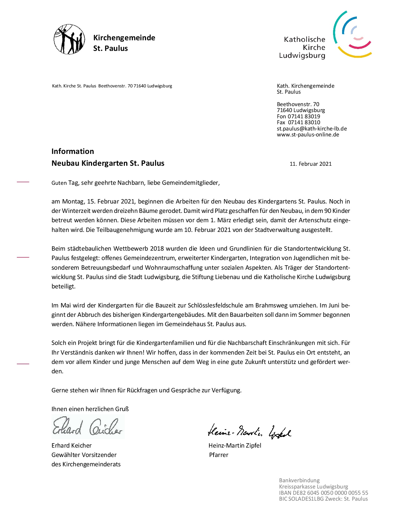 Baubeginn Neubau Kindergarten St. Paulus
