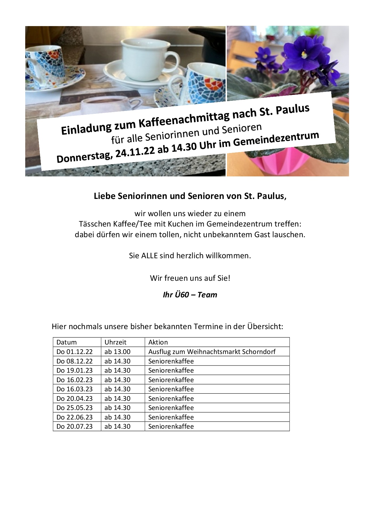 Einladung zum Kaffeenachmittag nach St. Paulus