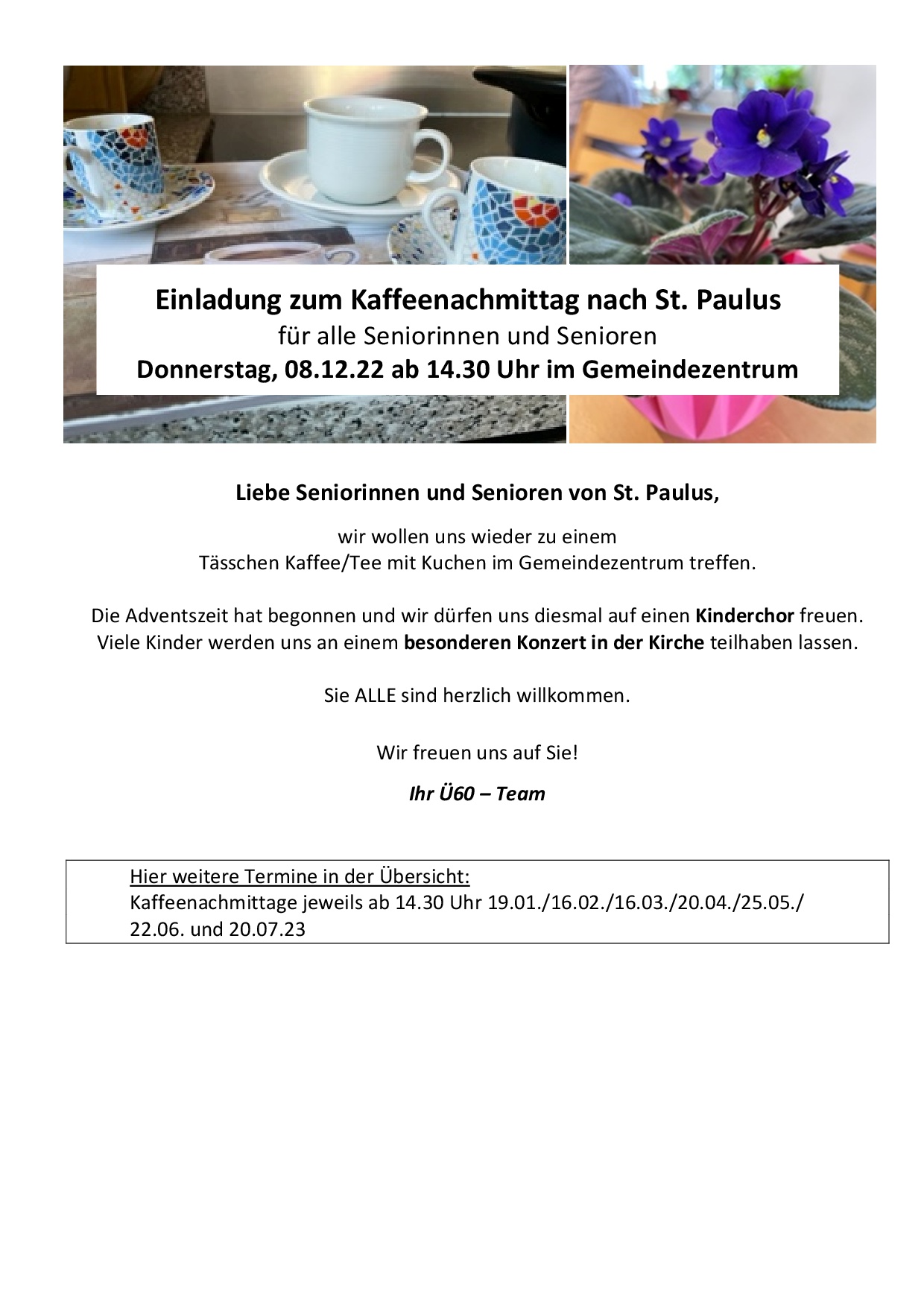 Einladung zum Kaffeenachmittag nach St. Paulus