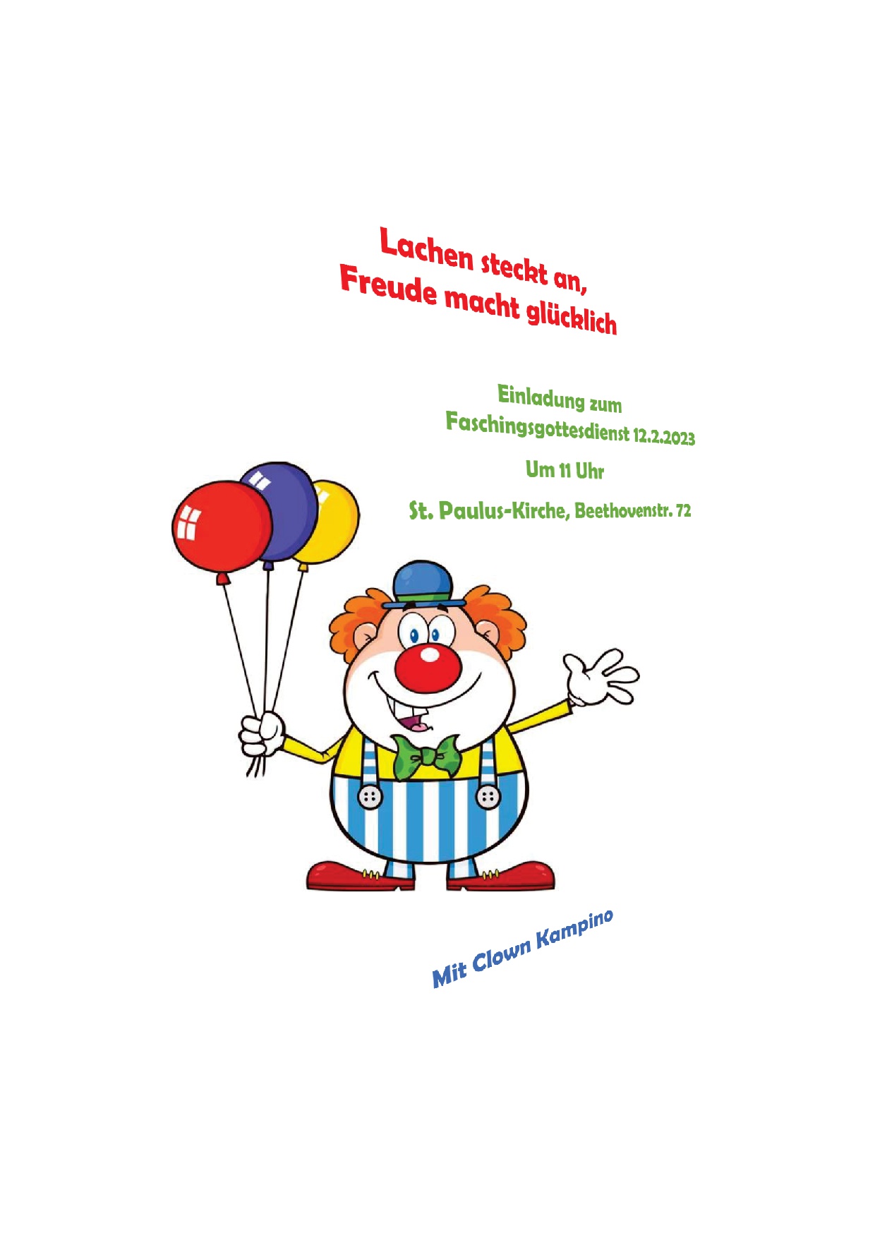 Einladung zum Faschingsgottesdienst am 12.2. mit KiFaZ Bäderwiesen