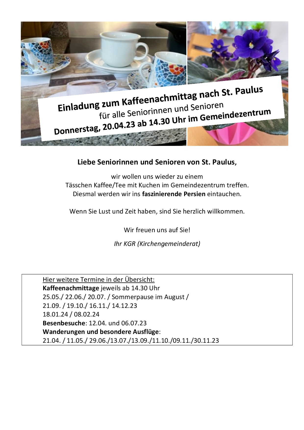 Ü60 Kaffeenachmittag mit Reisebericht Persien