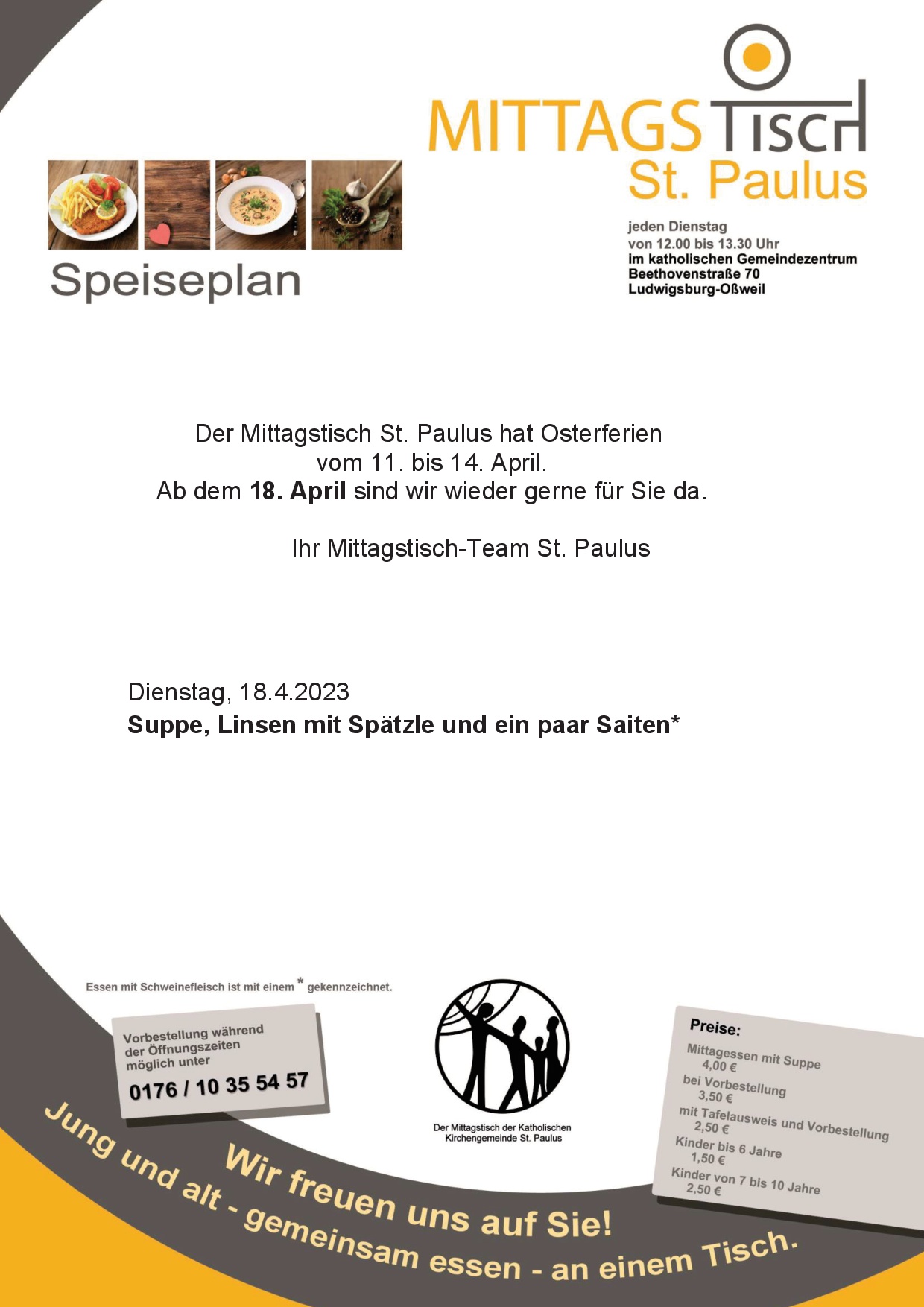 Mittagstisch St. Paulus – Speiseplan für 18.4.23