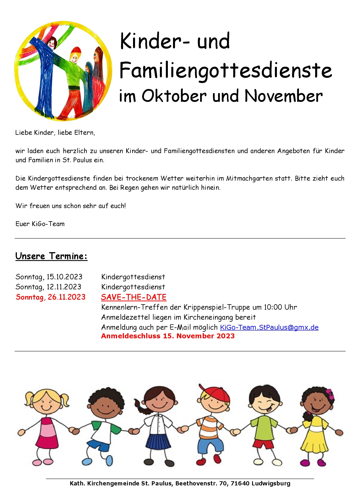 Kinder- und Familiengottesdienste im Oktober und November